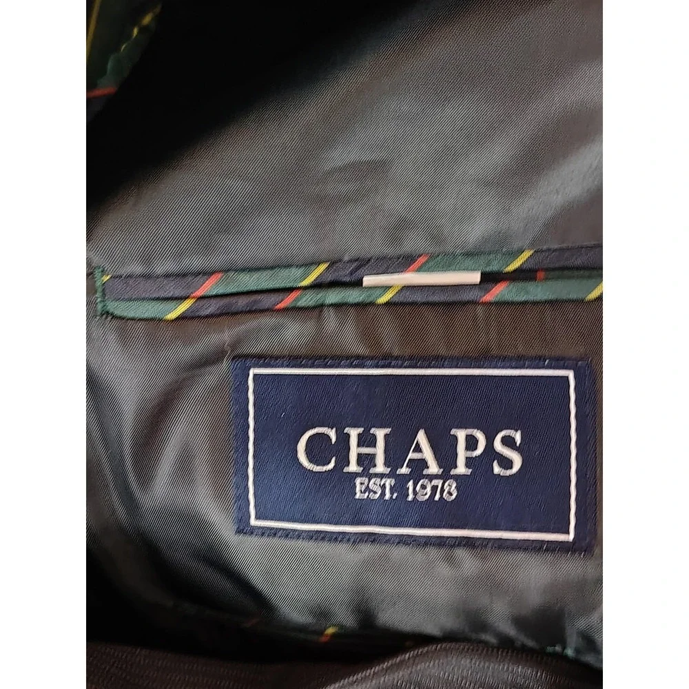 Chaps Blazer Suit Jacket Mens 44L‎ Gray Pinstripe Wool Blend Two Button Long
